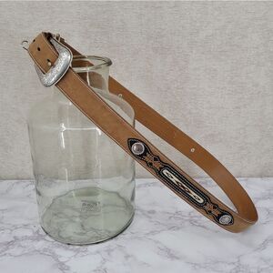 Nocona Top Hand Leather Western Belt Tan with Black Billet Silver Concho Men's